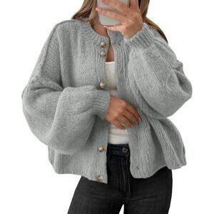 Chic Gray Women's Oversized Cardigan – Chunky Knit Fall Sweater Coat in Small
